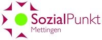 Logo Sozialpunkt Mettingen Das Logo des Sozialpunkt Mettingen. Ein neongrüner Punkt umrahmt von 6 geschwungenen Dreiecken. Rechts steht der Name.